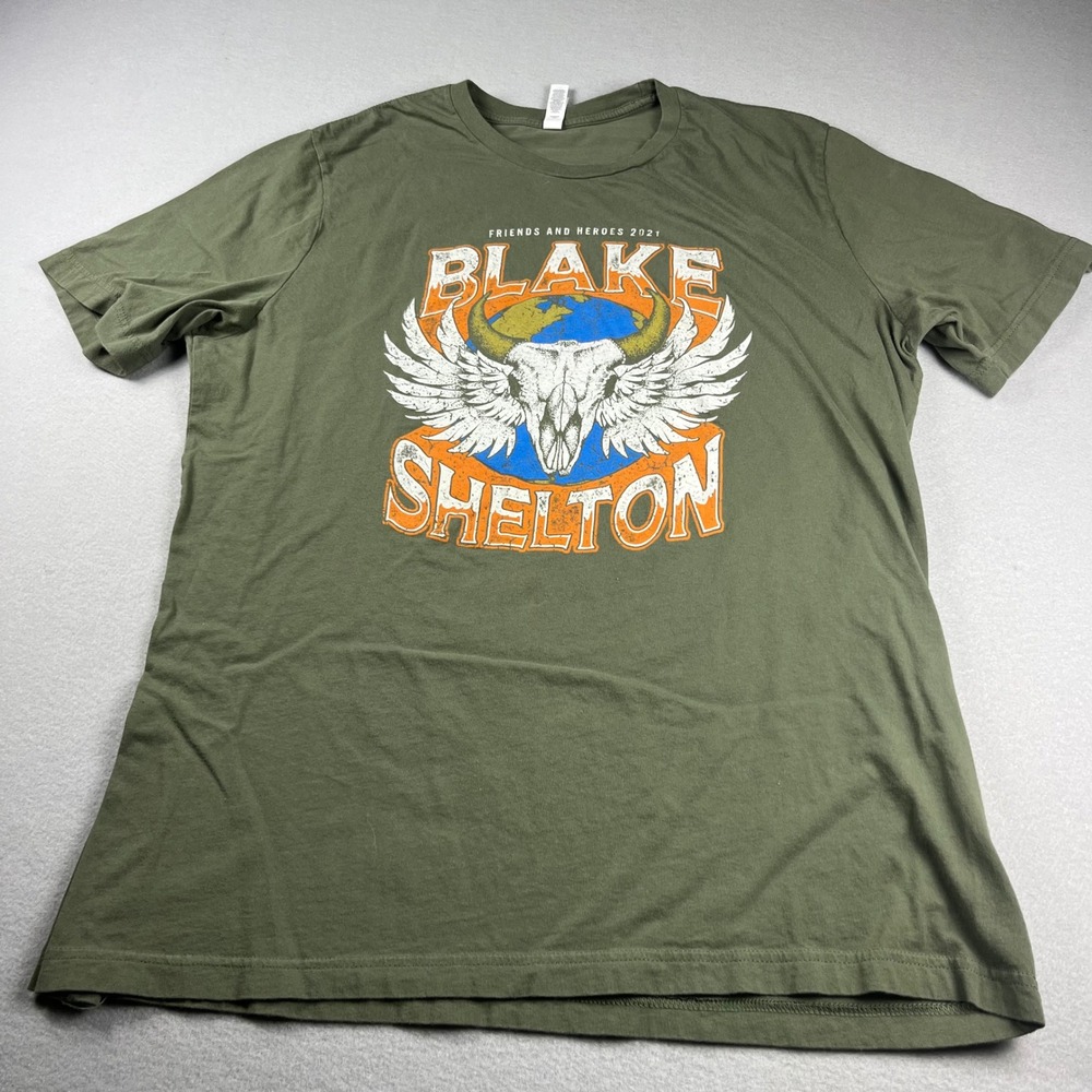 Blake Shelton Friends and Heroes 2021 Tour Shirt Mens 2XL Green Graphic Tee